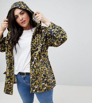 Brave Soul Plus + Leona Rain Trench in Camo Leopard