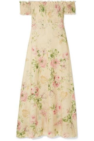 Zimmermann + Iris Off-the-Shoulder Floral-Print Linen-Blend Maxi Dress
