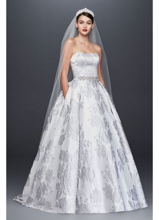 Oleg Cassini + Floral Brocade Ball Gown Wedding Dress