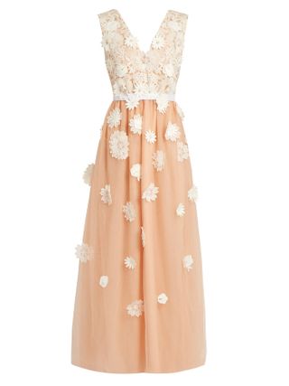 Huishan Zhang + Petal Floral-Appliqué Tulle Gown