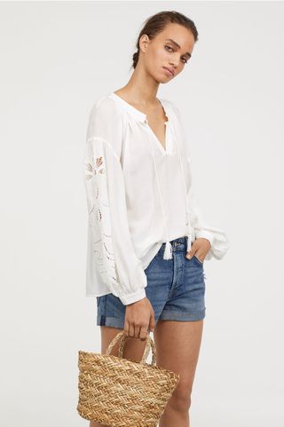 H&M + Blouse With Cutwork Embroidery