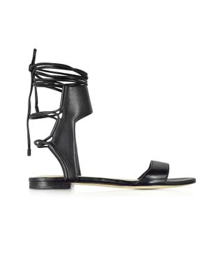 3.1 Phillip Lim + Martini Black Leather Ankle Lace Flat Sandal