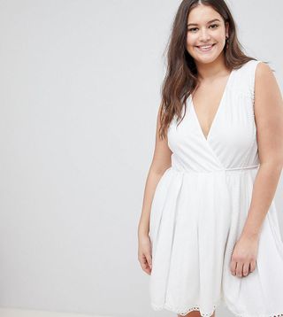 ASOS Curve + Mini Wrap Sundress With Embroidered Trims