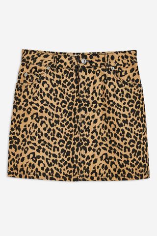 Topshop + Leopard Print Denim Skirt