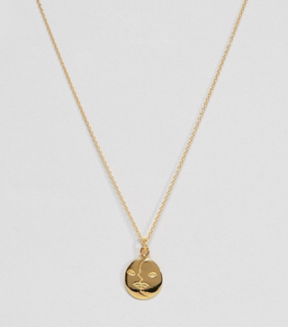ASOS + Gold Plated Sterling Silver Abstract Moon Face Necklace