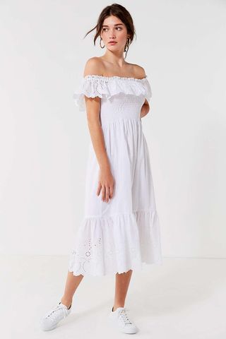 Urban Outfitters + Off-the-Shoulder Eyelet Midi Dress
