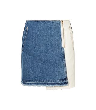 SJYP + Distressed Patchwork Denim Mini Skirt