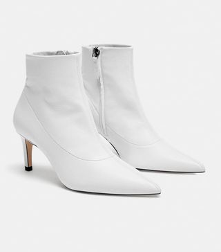 Zara + Leather Mid Heel Ankle Boots