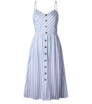 Angashion + Summer Floral Bohemian Spaghetti Strap Button Down Swing Midi Dress With Pockets