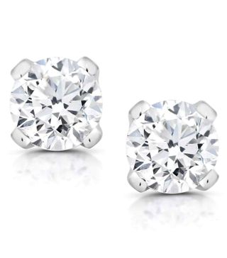Gem Stone King + 1/5 Round Cut 14K White Gold Diamond Stud Earrings