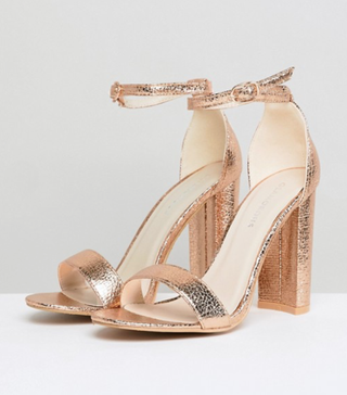 Glamorous + Rose Gold Barely There Block Heeled Sandals