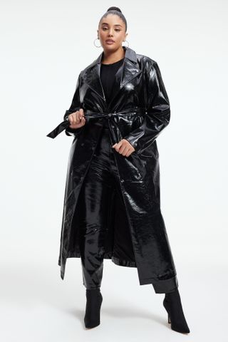 Good American + Faux Leather Trench Coat