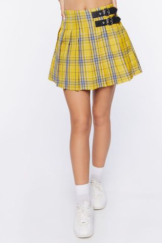 Forever 21 + Dual-Buckle Pleated Plaid Skirt