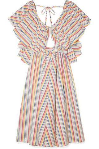 Rosie Assoulin + Open-Back Ruffled Striped Seersucker Dress