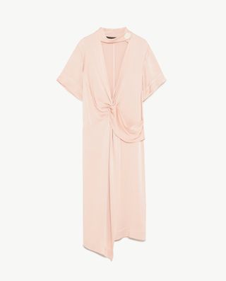Zara + Knotted Dress With Button