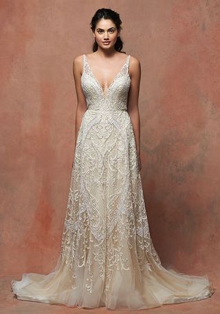 Enaura Bridal + Romantic Lace V-Neck Sleeveless Wedding Dress