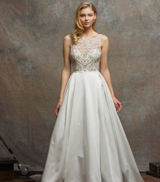 Enaura Bridal + Beaded Bodice Satin Skirt A-Line Wedding Dress