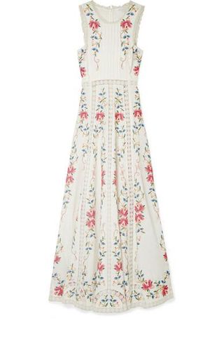 Zimmermann + Laelia Lace-Paneled Embroidered Linen-Blend Maxi Dress