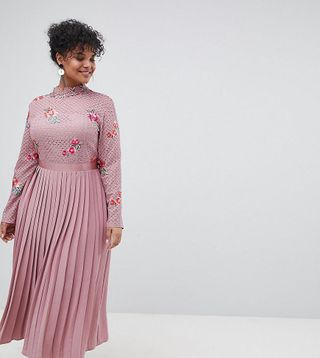 Little Mistress + Embroidered Lace Top Midaxi Dress With Pleated Skirt