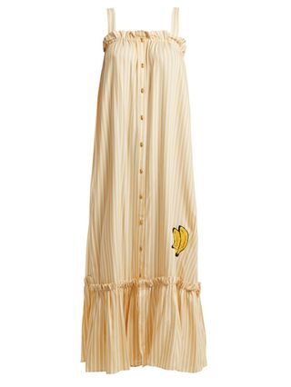Adriana Degreas + Striped Embroidered Long-Dress