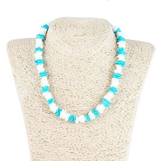 BlueRica + Light Blue and White Puka Chip Shell Necklace