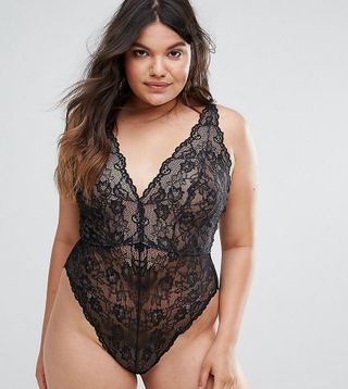 ASOS Curve Design + Blair High Leg Lace Body With Lace Up Back