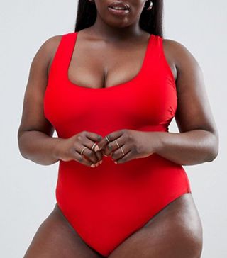 Wolf & Whistle + Scoop Neck Swimsuit in Red