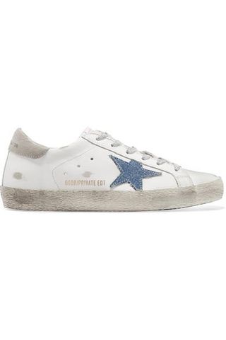 Golden Goose Deluxe Brand + Superstar Distressed Leather and Denim Sneakers