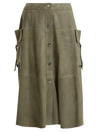 Giani Firenze + Patch-Pocket Button-Down Suede Skirt