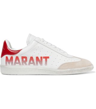 Isabel Marant + Bryce Logo-Print Suede-Trimmed Leather Sneakers