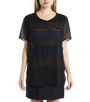 3.1 Phillip Lim + Curved Hem Tee With Lace Applique