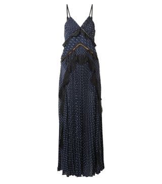 Self-Portrait + Cutout Lace-Trimmed Pleated Fil Coupé Chiffon Maxi Dress