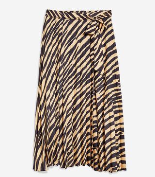 Topshop + Zebra Print Pleat Midi Skirt