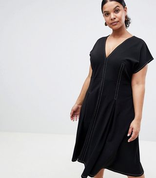 ASOS Curve + Fit and Flare Midi Dress With Contrast Stitching