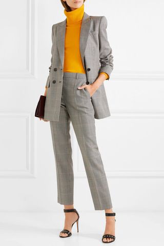 Givenchy + Double-Breasted Houndstooth Wool-Blend Blazer