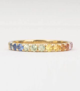 AuroraDesigner + Rainbow Sapphire Ring 14K Gold 2mm Wedding Band