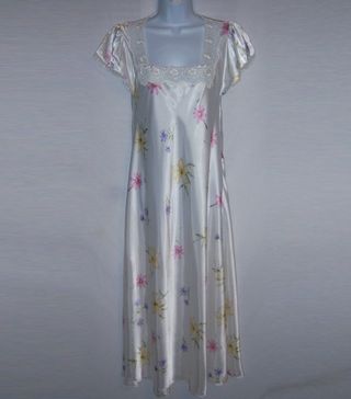 Christian Dior + Vintage Classic Satin Lace Roses Rose Floral Flower Print Nightgown