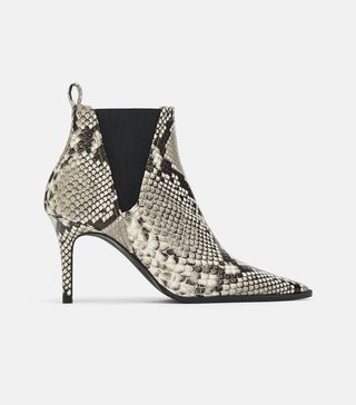 Zara + Printed Leather High-Heel Ankle Boots
