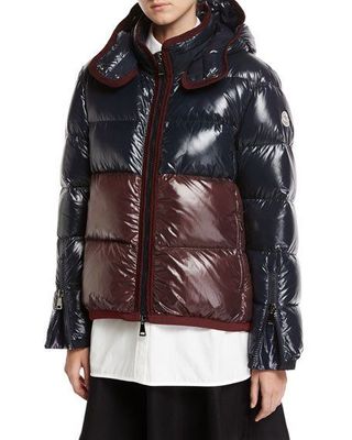 Moncler + Cotinus Colorblocked Shiny Quilted Down Coat