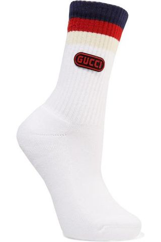 Gucci + Appliquéd Striped Ribbed Cotton-Blend Socks