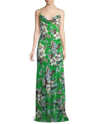 Diane von Furstenberg + Cowl-Neck Silk Floral Bias Gown