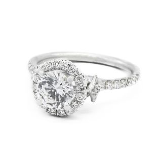 Jordan Alexander + 18k White Gold and Diamond Halo Setting for Round Cut Solitaire
