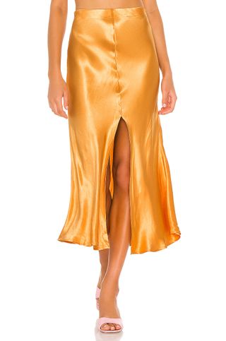 Bardot + Midi Slip Skirt in Tangerine