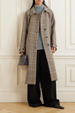 Kassl Editions + Distressed Belted Checked Wool-Blend Coat