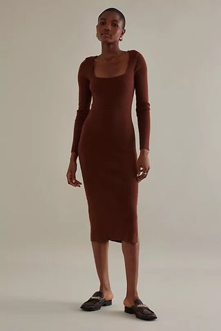 Nobody's Child + Slim Square Neck Long-Sleeve Knitted Midi Dress