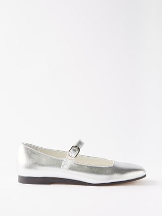 Le Monde Beryl + Round-Toe Metallic-Leather Mary Jane Flats