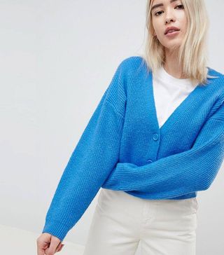 ASOS + Design Eco Cropped Cardigan in Fluffy Yarn With Buttons