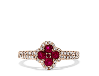 Effy Jewelry + 14K Rose Gold Ruby and Diamond Clover Ring