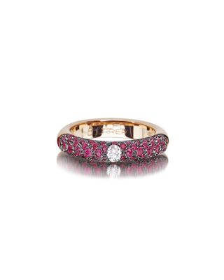 Adolfo Courrier + 18k Rose Gold Pop Stackable Ring w/ Rubies & Diamonds