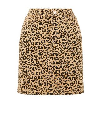 New Look + Tan Leopard Print Denim Mini Skirt